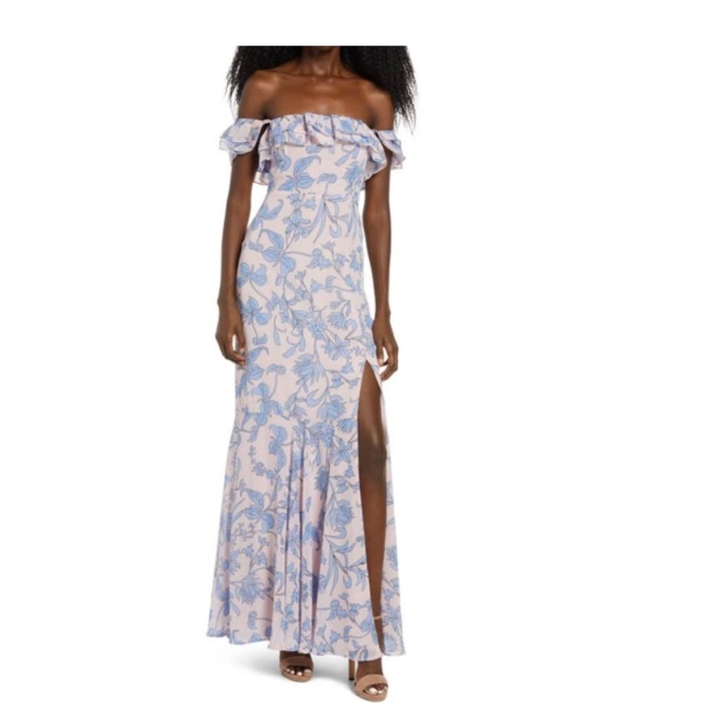 NWT Lulus Adelaide Off The Shoulder Gown In Blush Floral